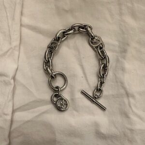 Michael Kors Chunky Silver Chain Link Bracelet with Logo Charms